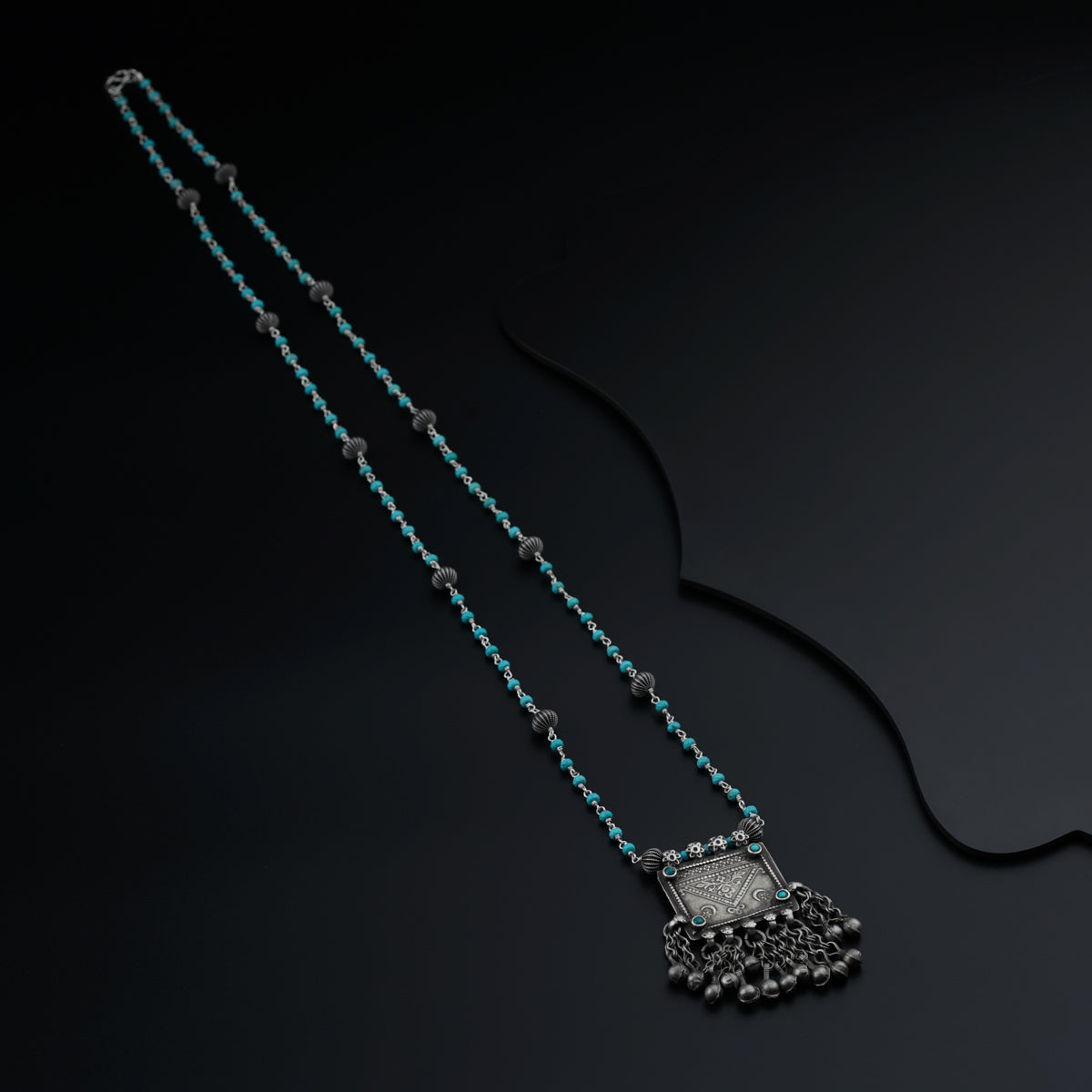 Antique Silver Necklace with Turquoise Beads