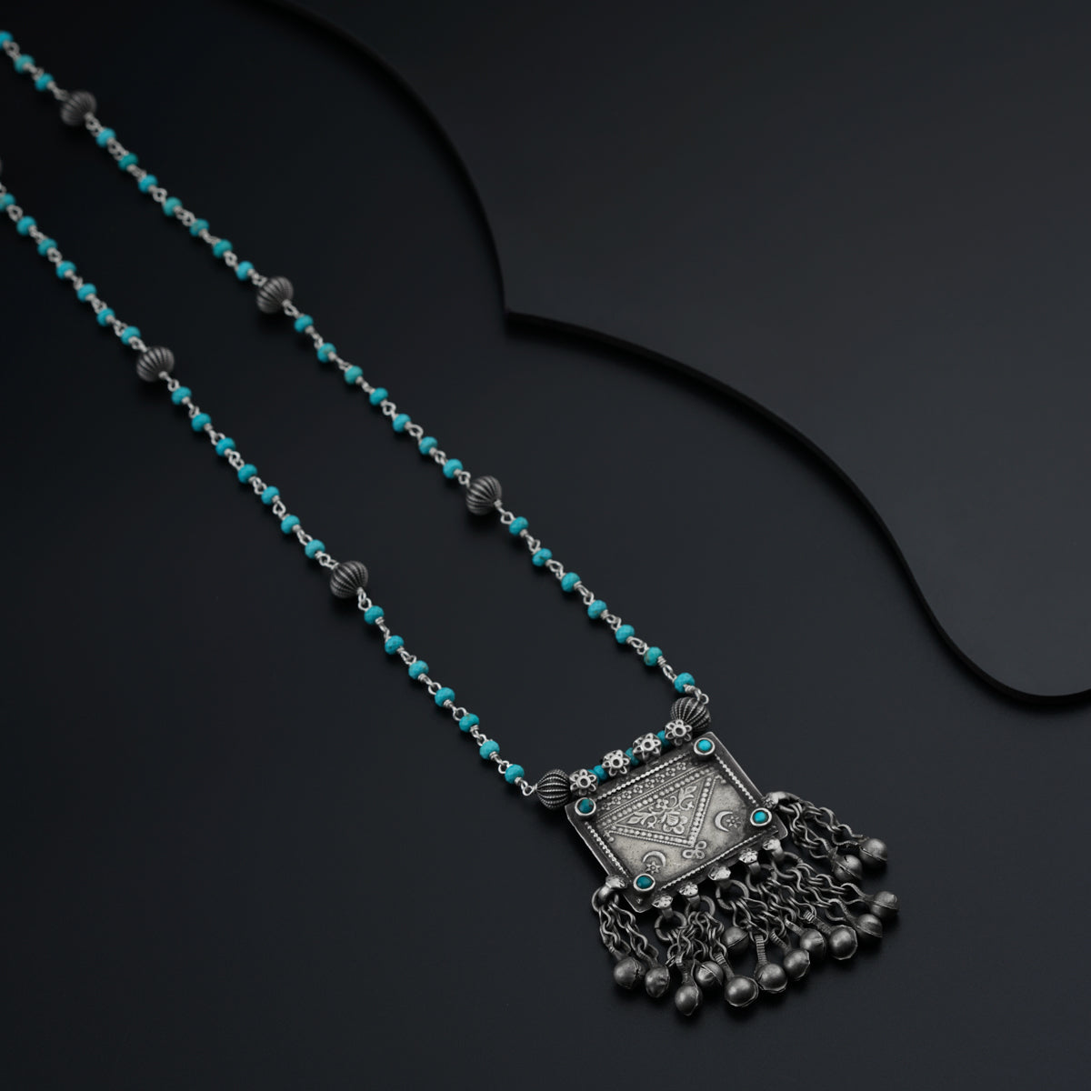 Antique Silver Necklace with Turquoise Beads
