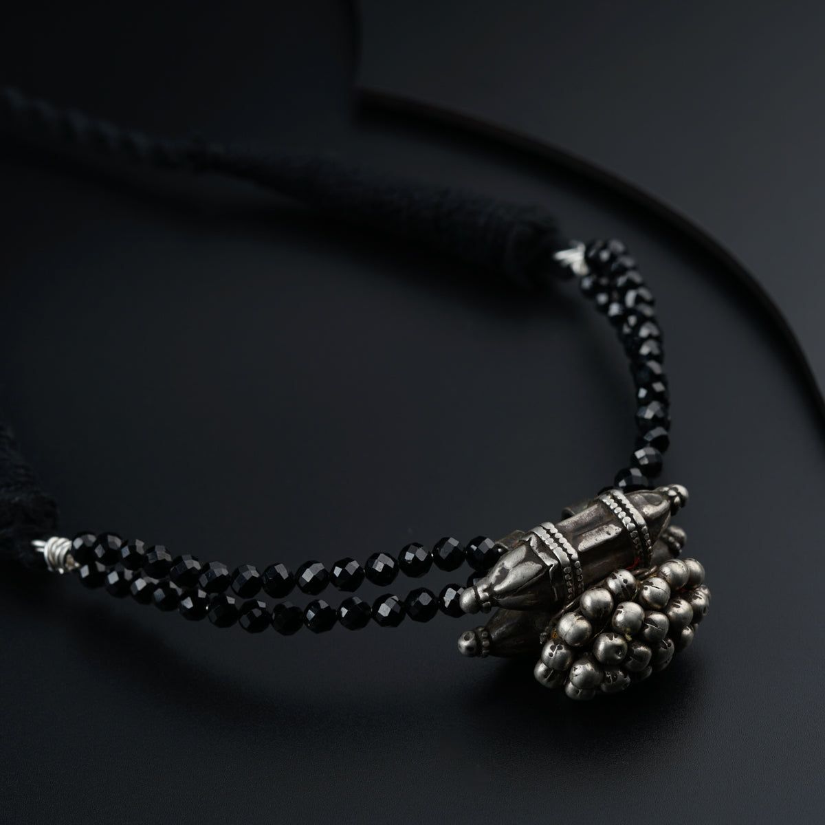 Antique Silver Choker with Black Spinel