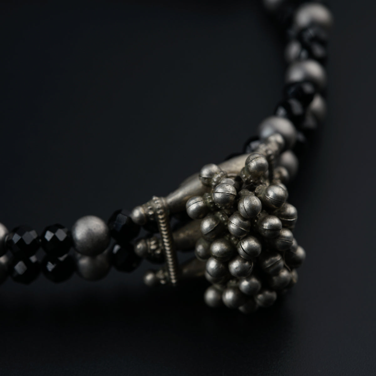 Antique Silver Choker with Black Spinel and Silver Beads