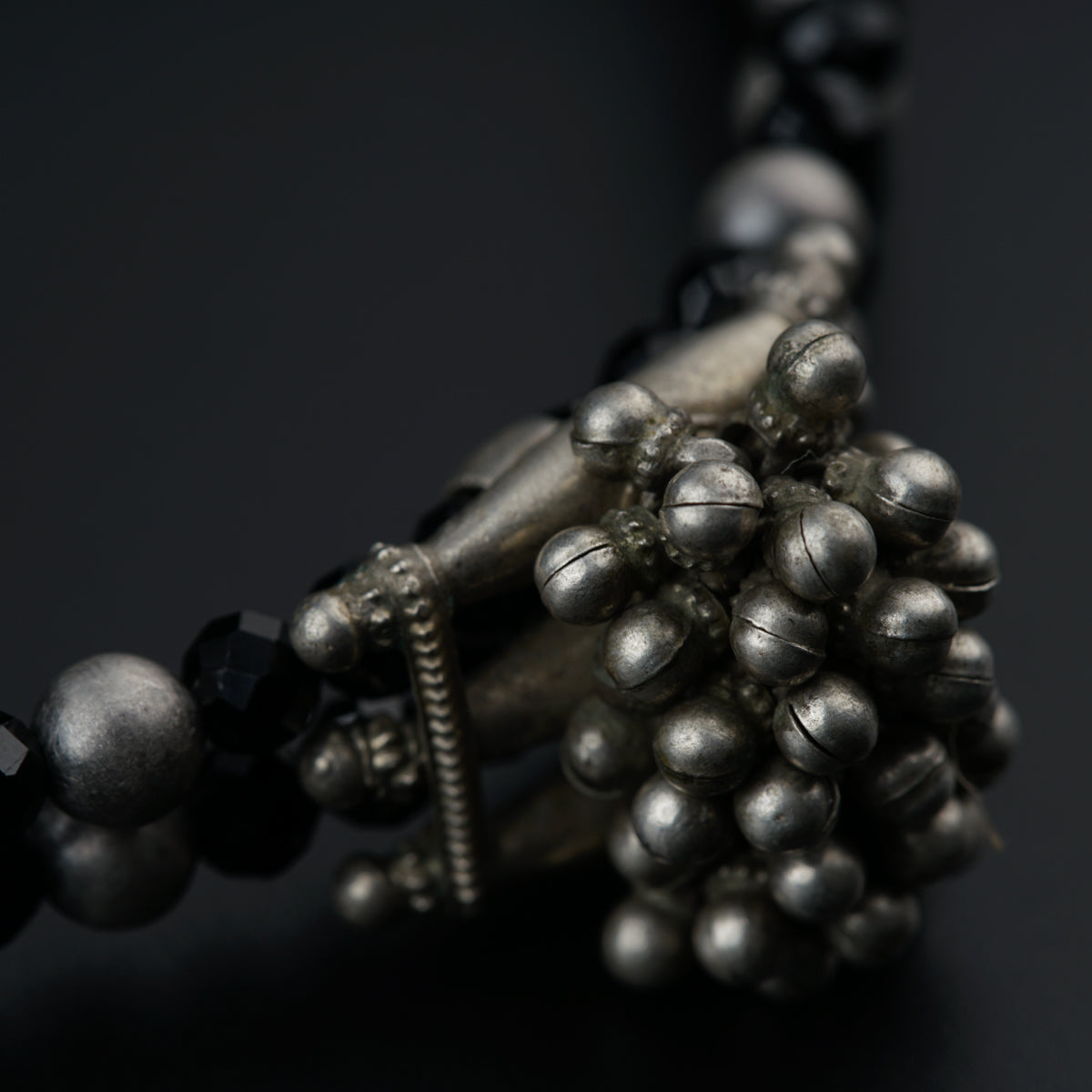 Antique Silver Choker with Black Spinel and Silver Beads