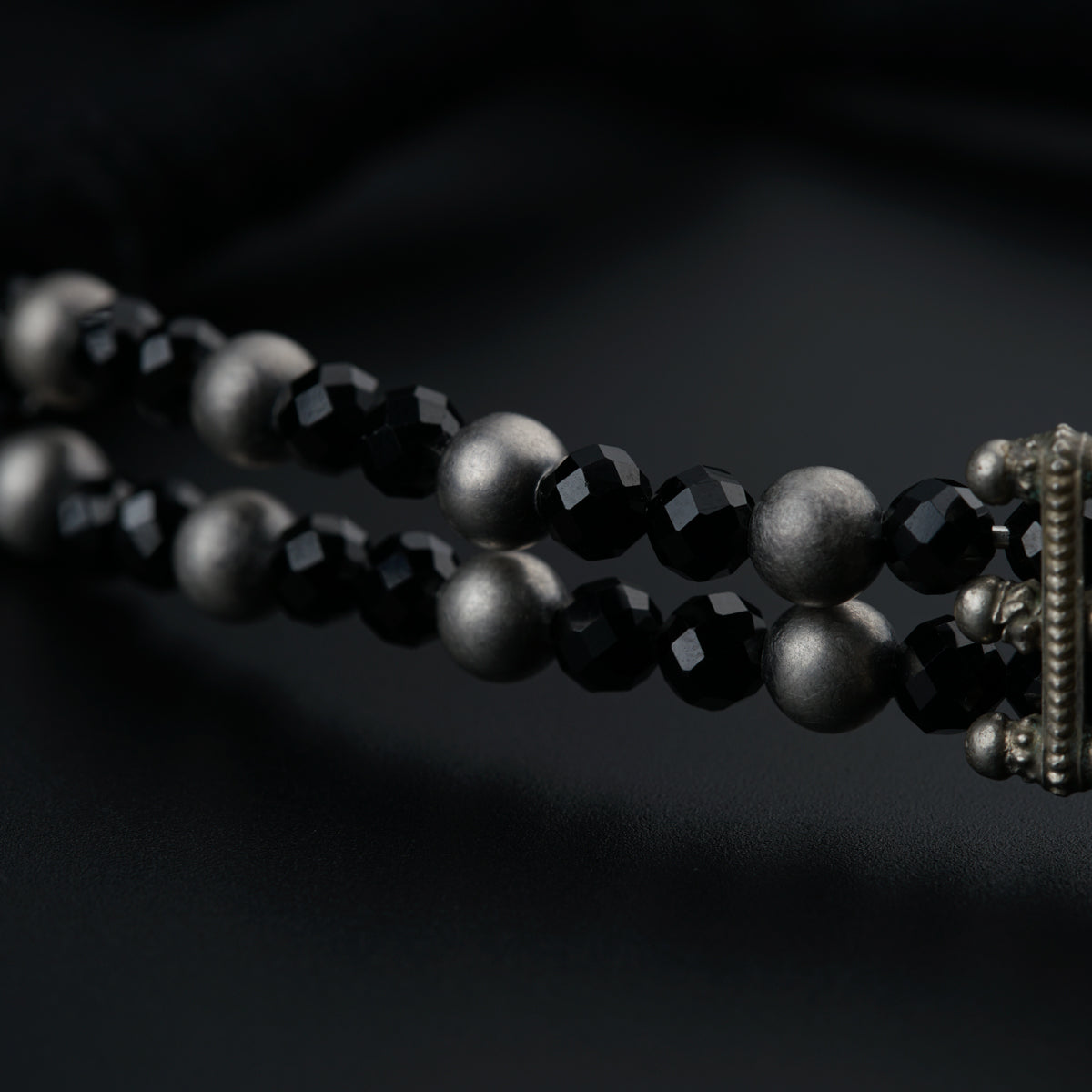 Antique Silver Choker with Black Spinel and Silver Beads