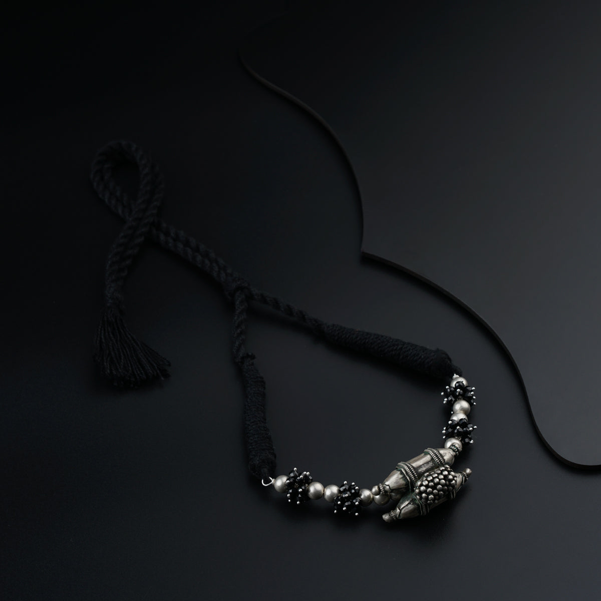 Antique Silver Choker with Black Spinel bunches and Silver Beads