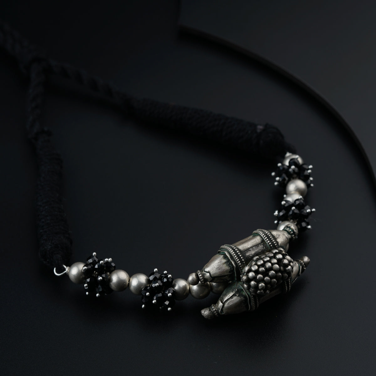 Antique Silver Choker with Black Spinel bunches and Silver Beads