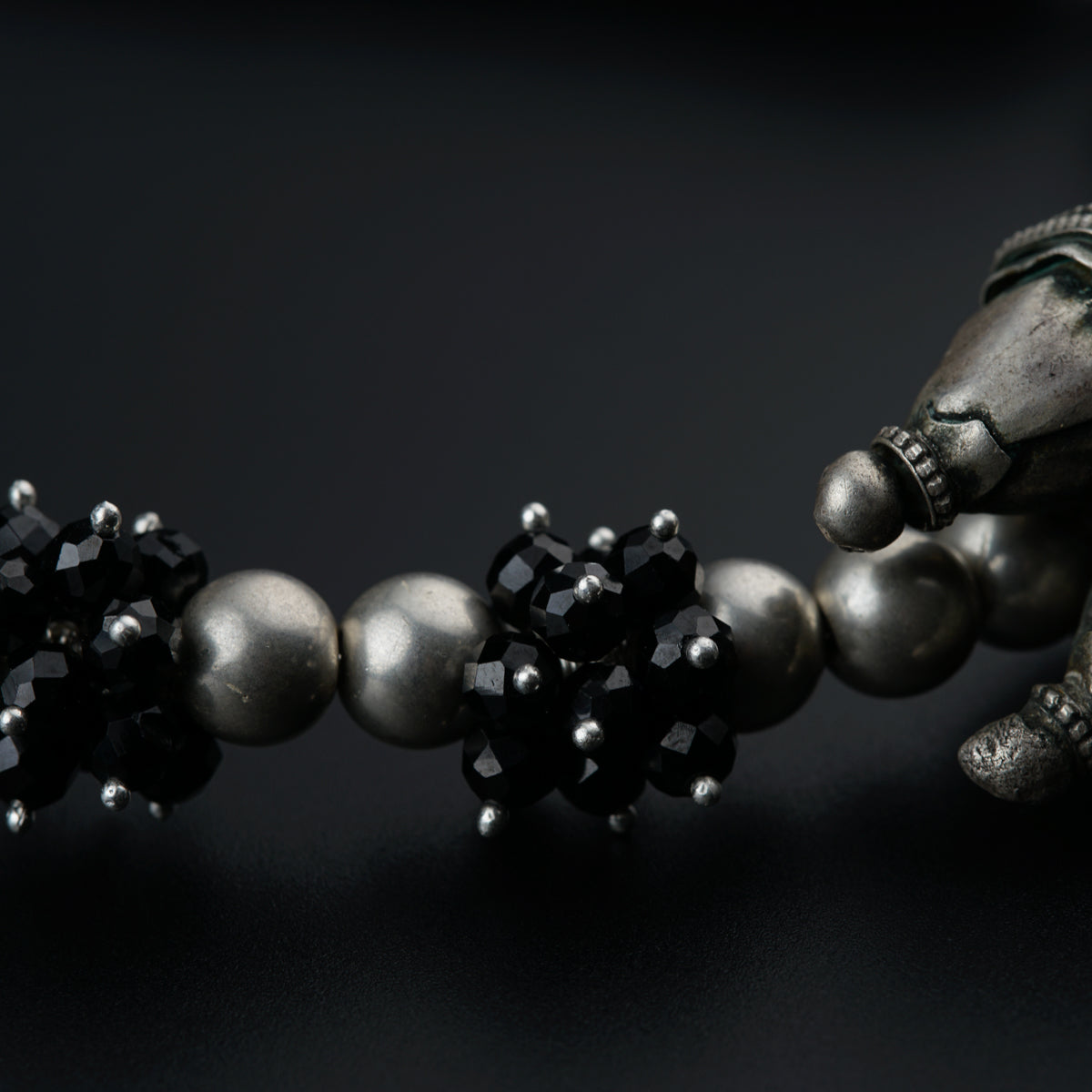Antique Silver Choker with Black Spinel bunches and Silver Beads