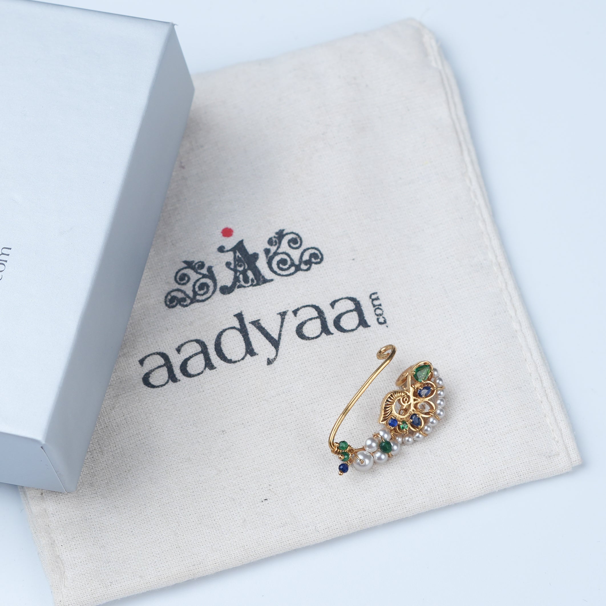 Silver Handmade Peacock Nath (Left, Clip-On) | 22K Gold-Plated