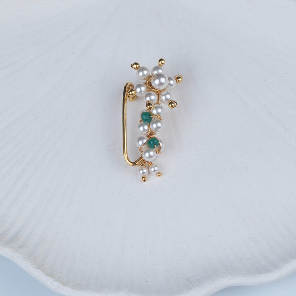 Silver Handmade Maharashtrian Pearl Nath (Left, Clip-On) | 22K Gold-Plated