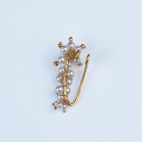 Silver Handmade Maharashtrian Pearl Nath (Left, Clip-On) | 22K Gold-Plated