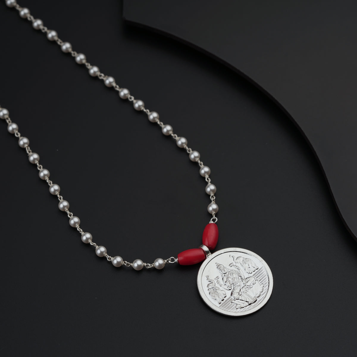 Silver Coin Necklace with Pearls