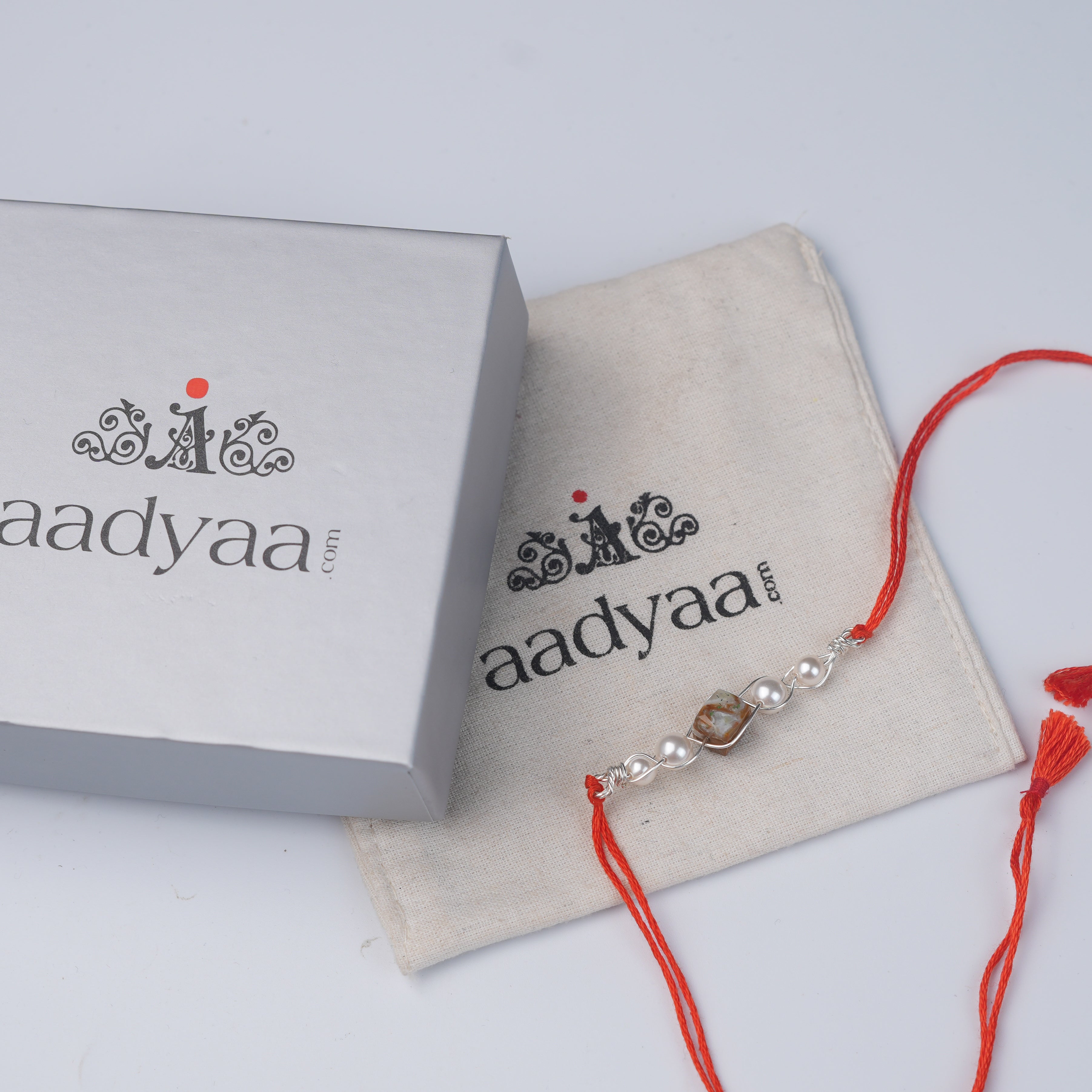Moss Agate & Pearl Wrapped Rakhi (Project Handmade)
