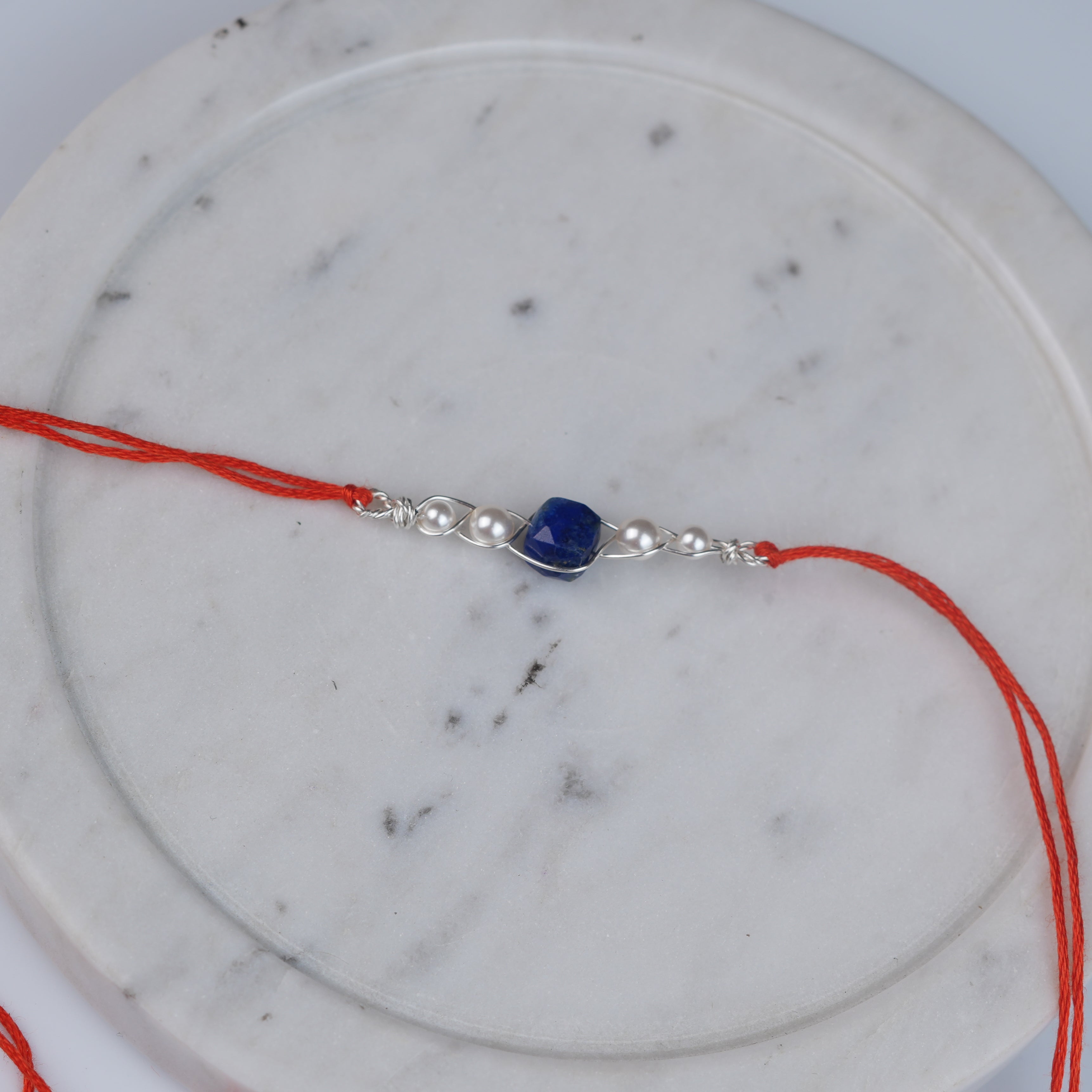 Lapis Lazuli & Pearl Wrapped Rakhi (Project Handmade)