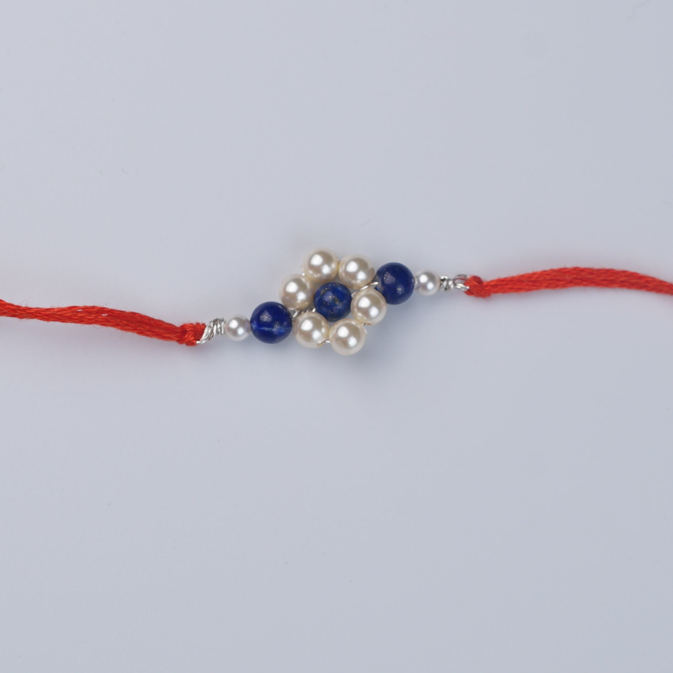 Lapis Lazuli & Pearl Flower Rakhi (Project Handmade)