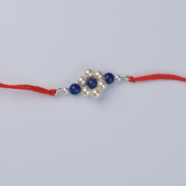 Lapis Lazuli & Pearl Flower Rakhi (Project Handmade)