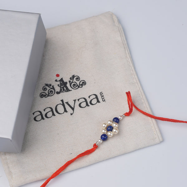 Lapis Lazuli & Pearl Flower Rakhi (Project Handmade)