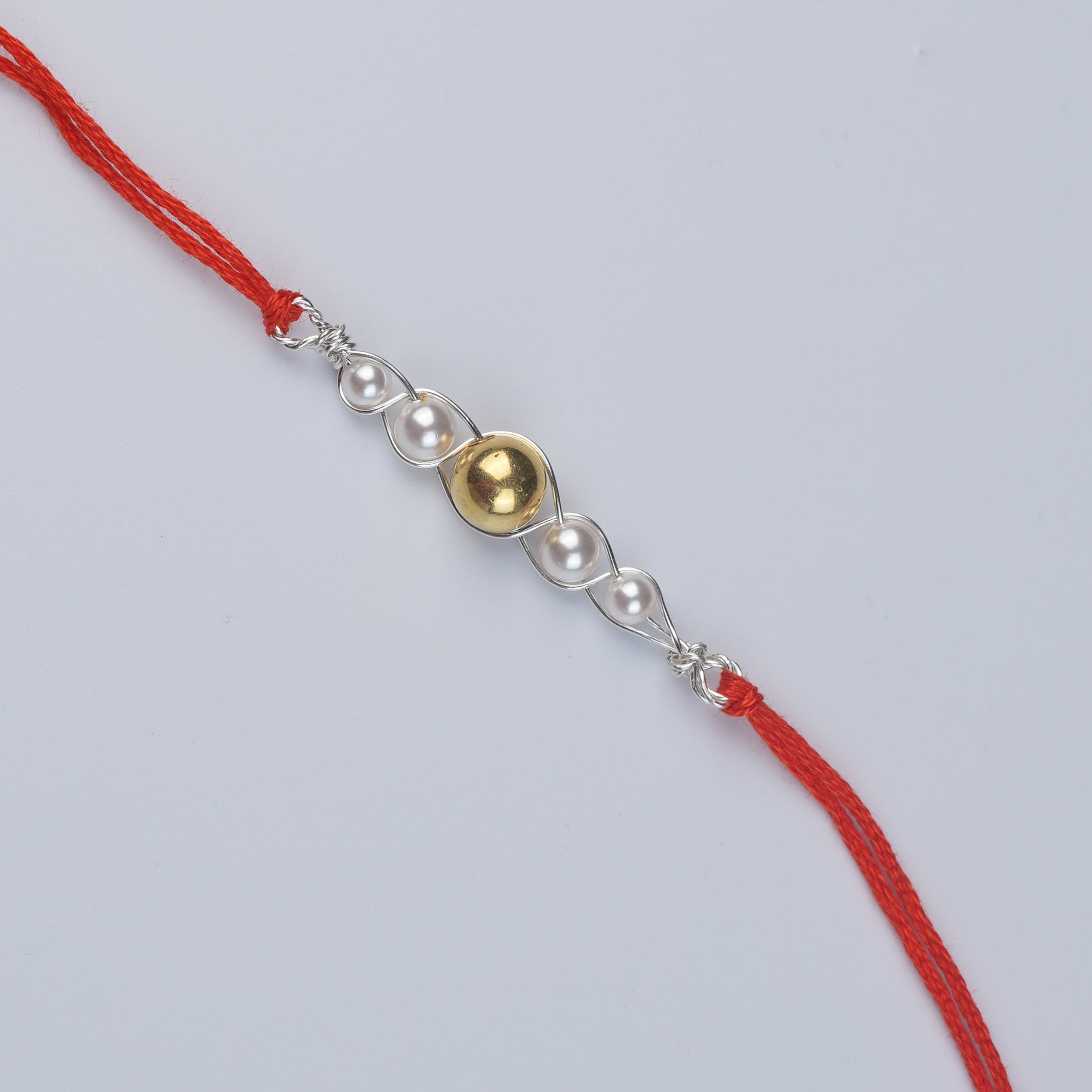 Gold-Plated Silver Bead & Pearl Wrapped Rakhi (Project Handmade)