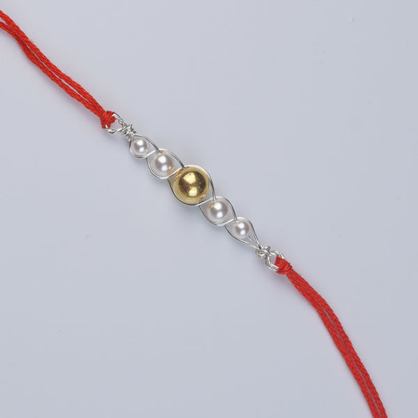 Gold-Plated Silver Bead & Pearl Wrapped Rakhi (Project Handmade)