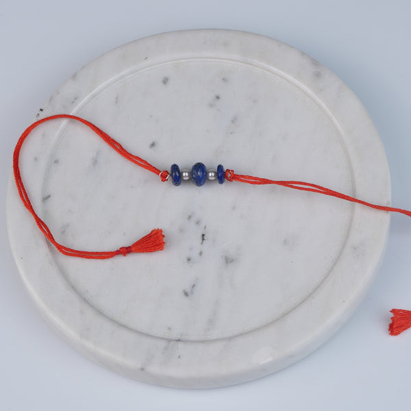 Flat Lapis Lazuli & Pearl Rakhi (Project Handmade)