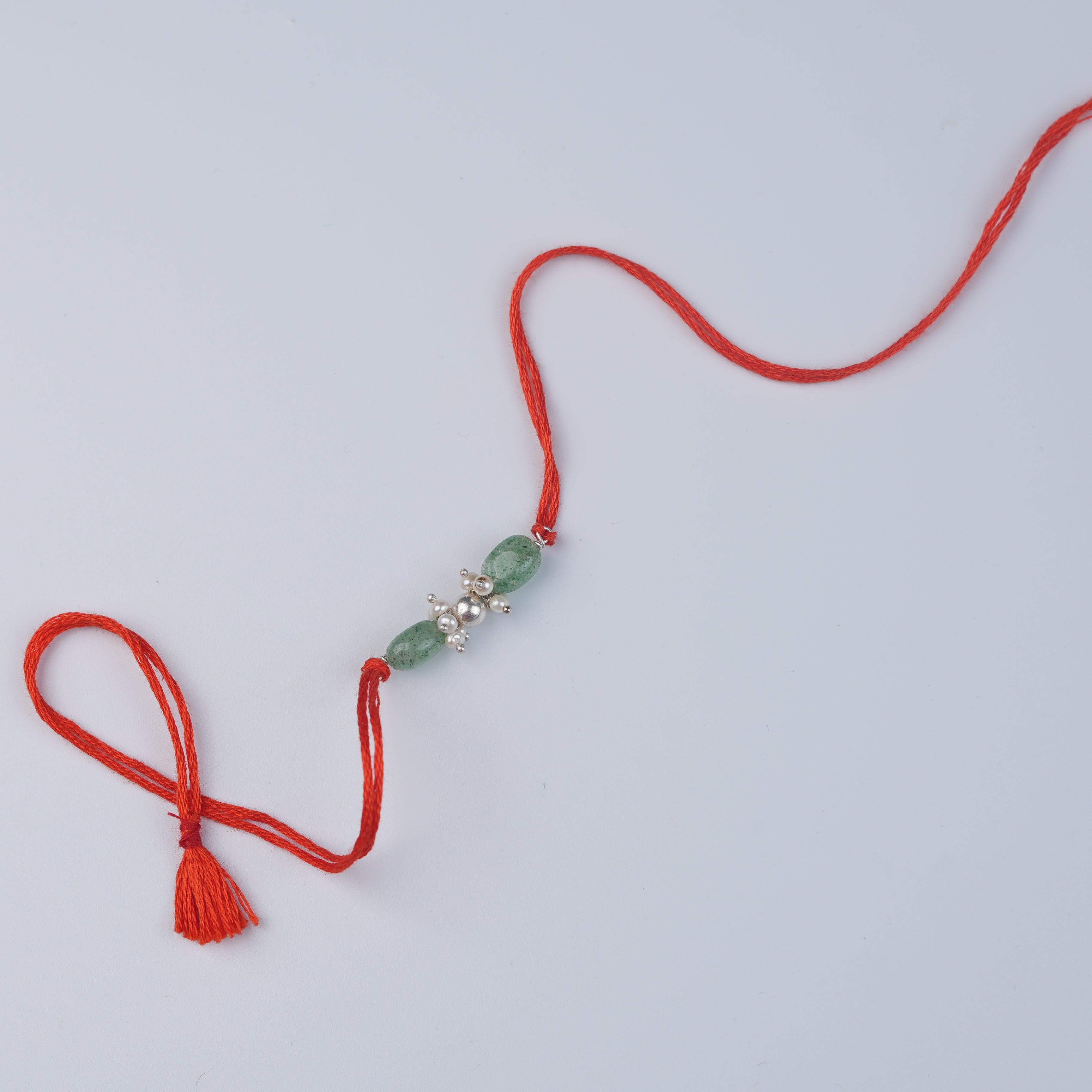 Silver Bead, Russian Quartz & Pearl Bunch Rakhi (Project Handmade)