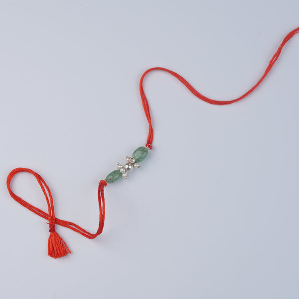 Silver Bead, Russian Quartz & Pearl Bunch Rakhi (Project Handmade)