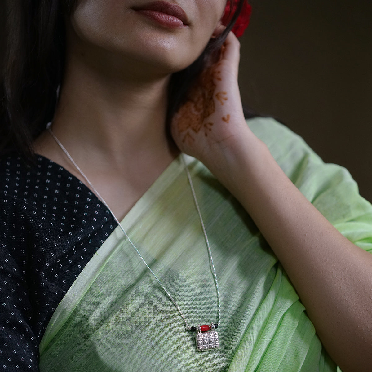 Handmade Silver Saaj Motif Mangalsutra : ताईत (Tait)