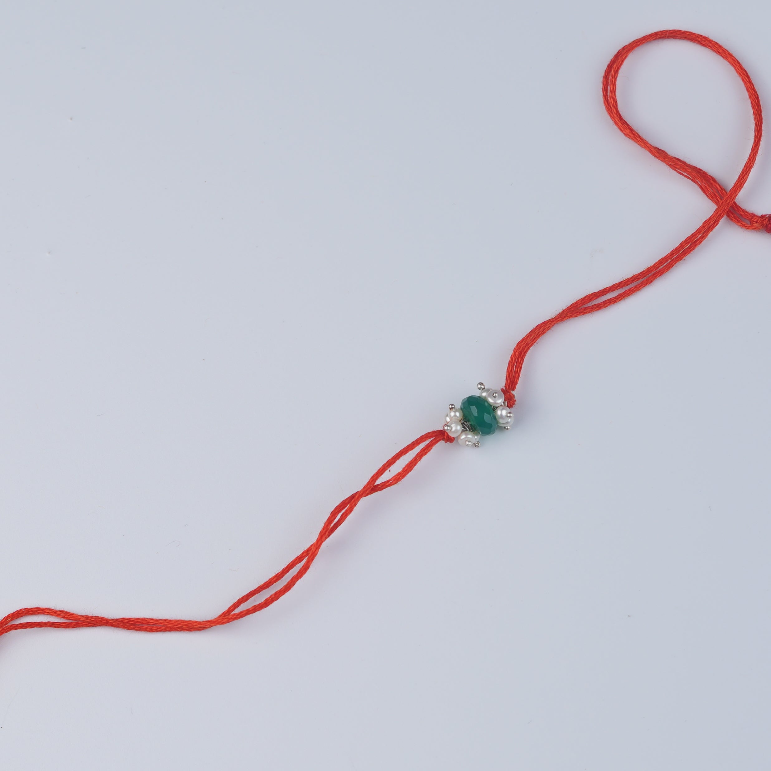 Green Onyx & Pearl Bunch Rakhi (Project Handmade)