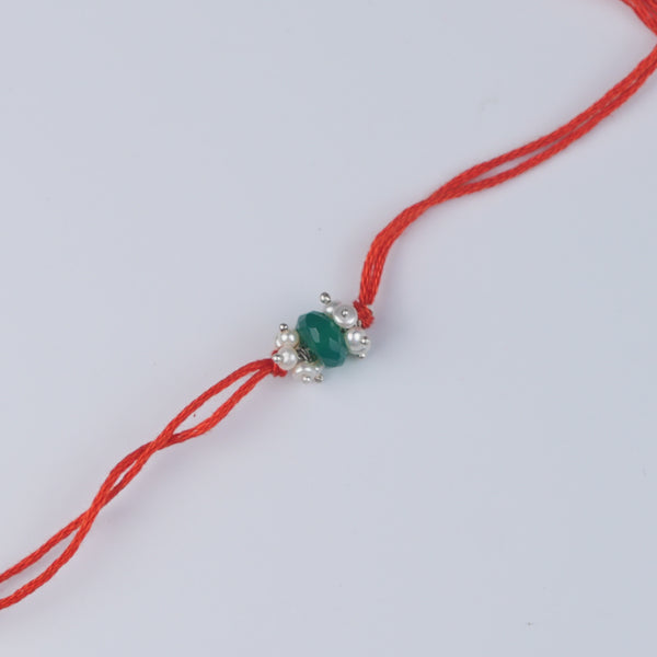 Green Onyx & Pearl Bunch Rakhi (Project Handmade)