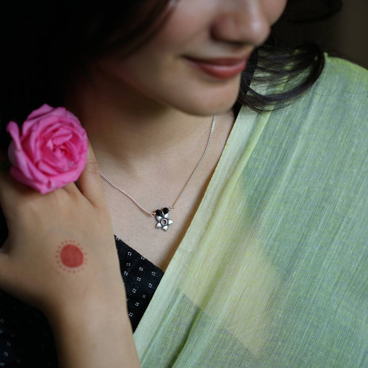 Silver Charm Chain Mangalsutra : Flower