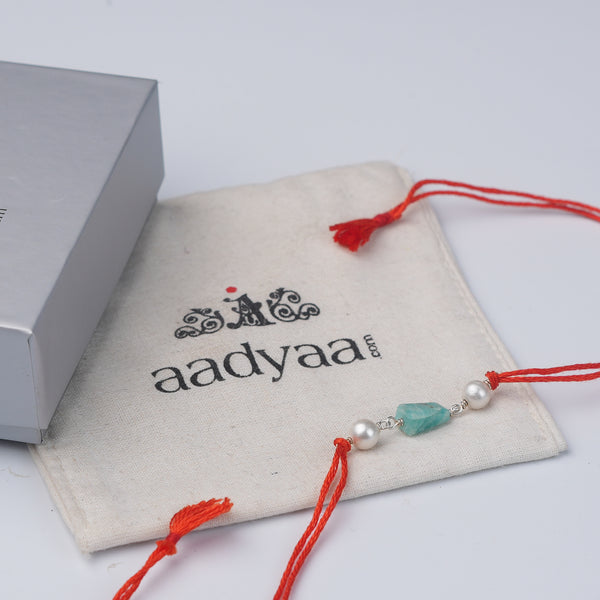 Amazonite & Pearl Rakhi (Project Handmade)