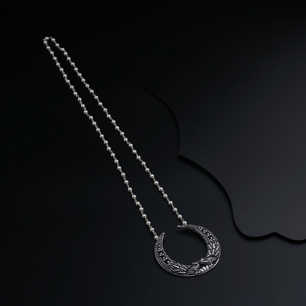Silver Chaandbali Pearl Necklace