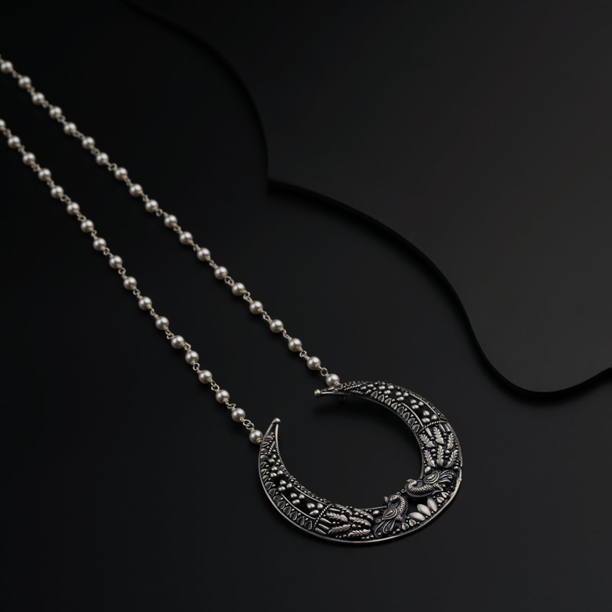 Silver Chaandbali Pearl Necklace
