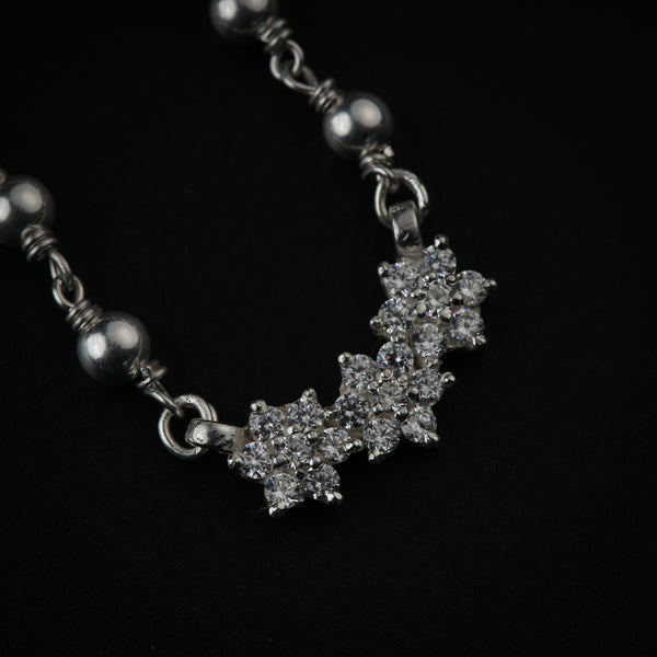 Silver Flower Motif Small Set with Silver Beads | CZ | 92.5 Silver