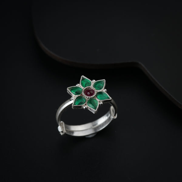 Green Nakshatra Flower Ring | CZ | 92.5 Silver