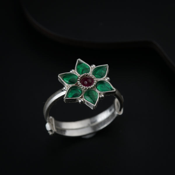 Green Nakshatra Flower Ring | CZ | 92.5 Silver