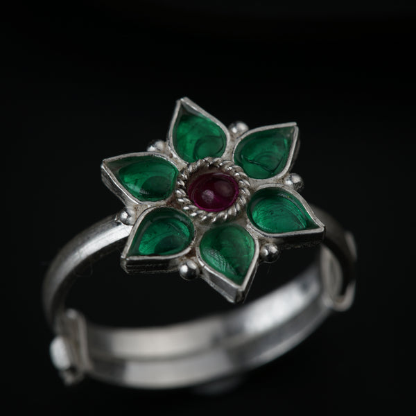 Green Nakshatra Flower Ring | CZ | 92.5 Silver