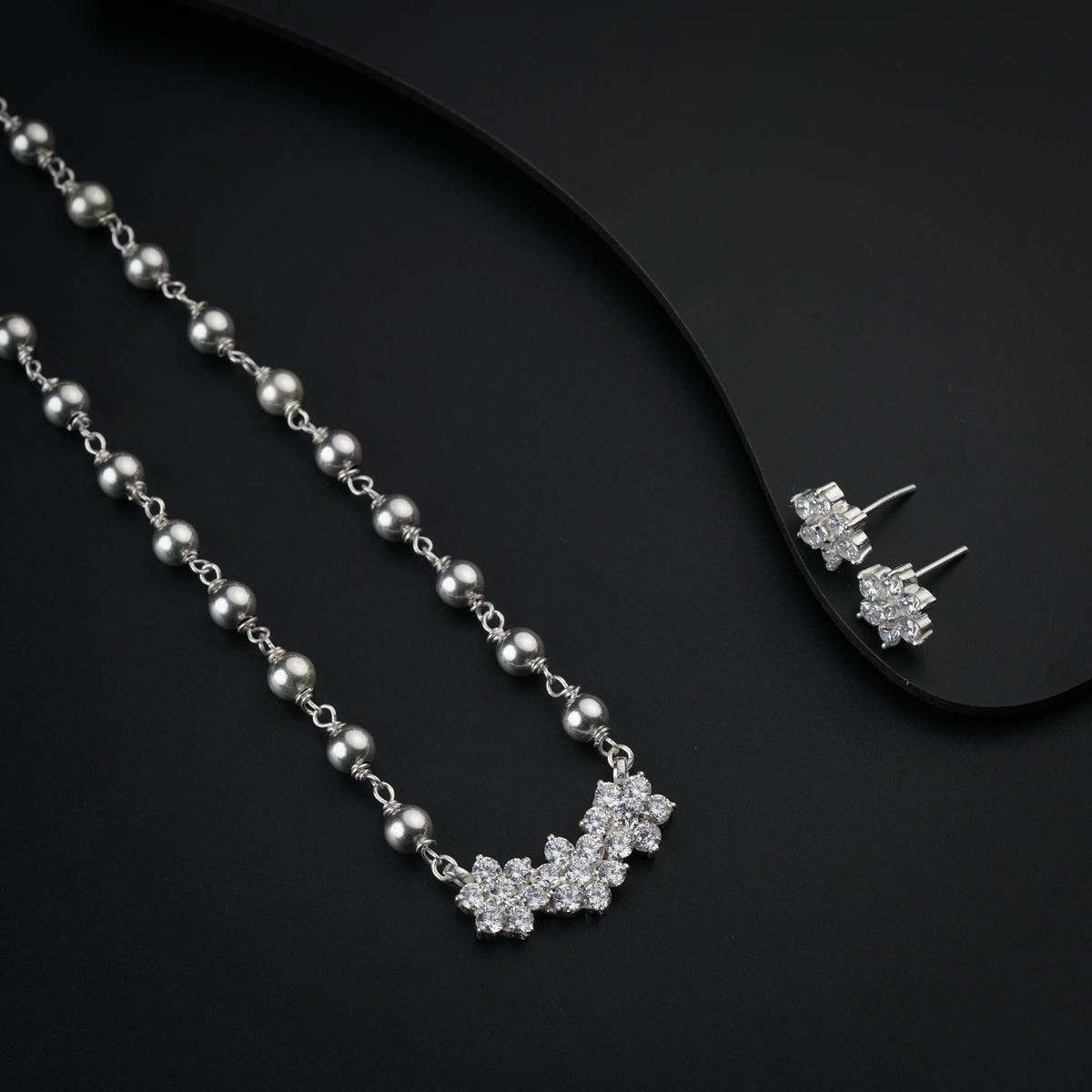 Flower Motif Big Set with Silver Beads | CZ | 92.5 Silver