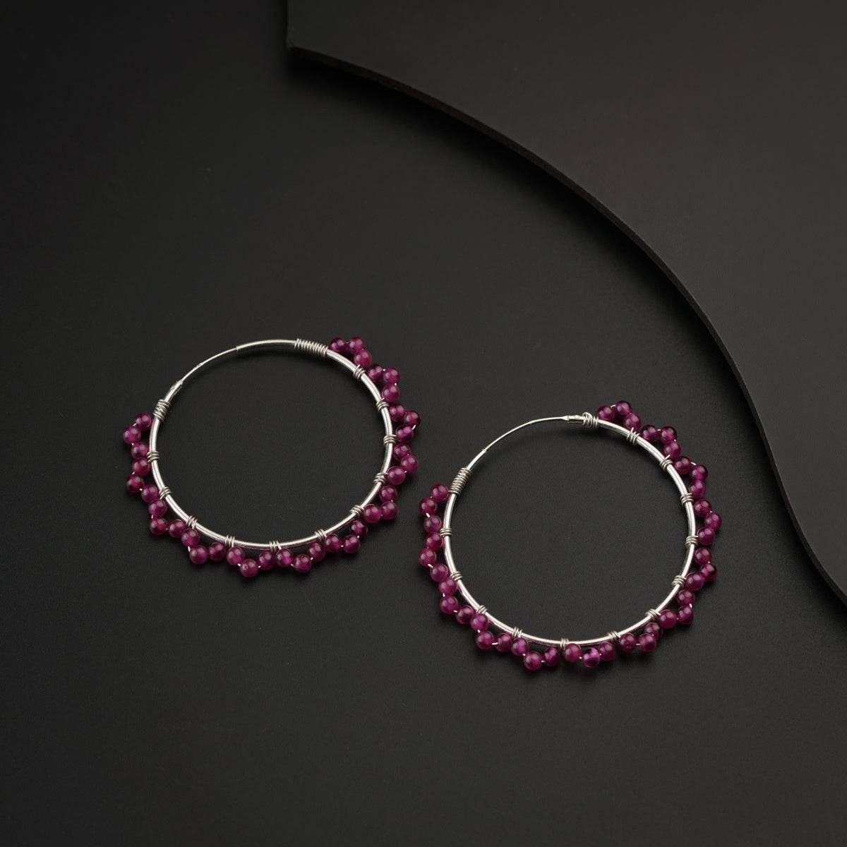 Silver Ruby Hoops Earring