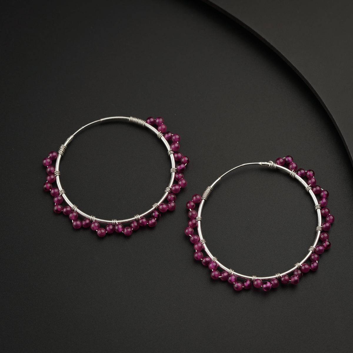 Silver Ruby Hoops Earring