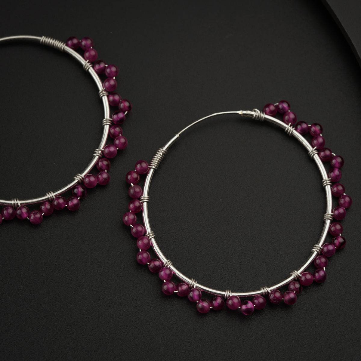 Silver Ruby Hoops Earring