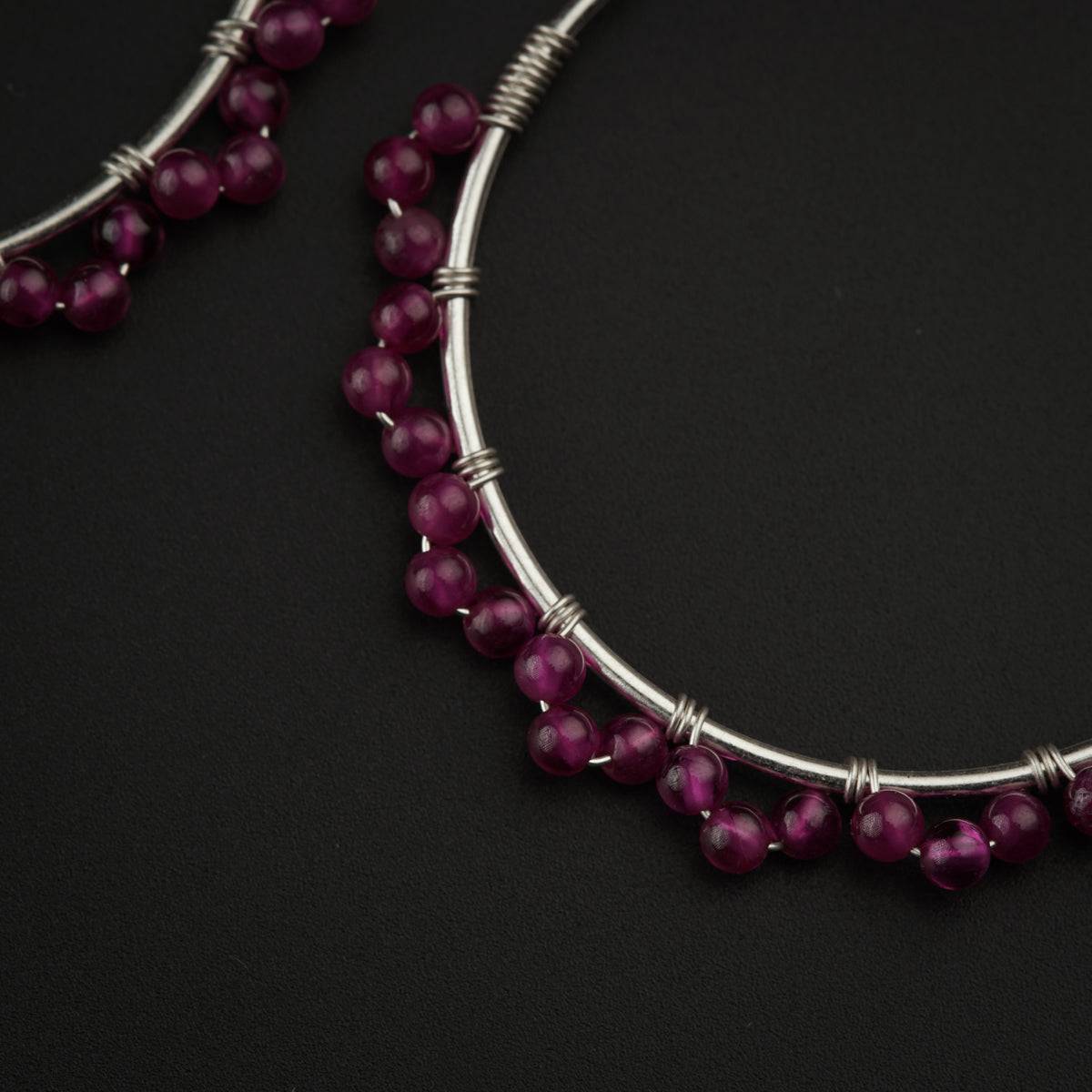 Silver Ruby Hoops Earring