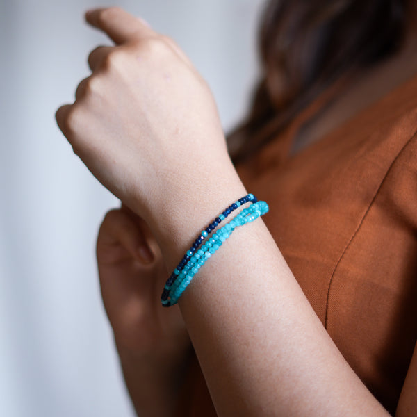 Dark & Light Blue Jade Silver Bracelet (Project Handmade)