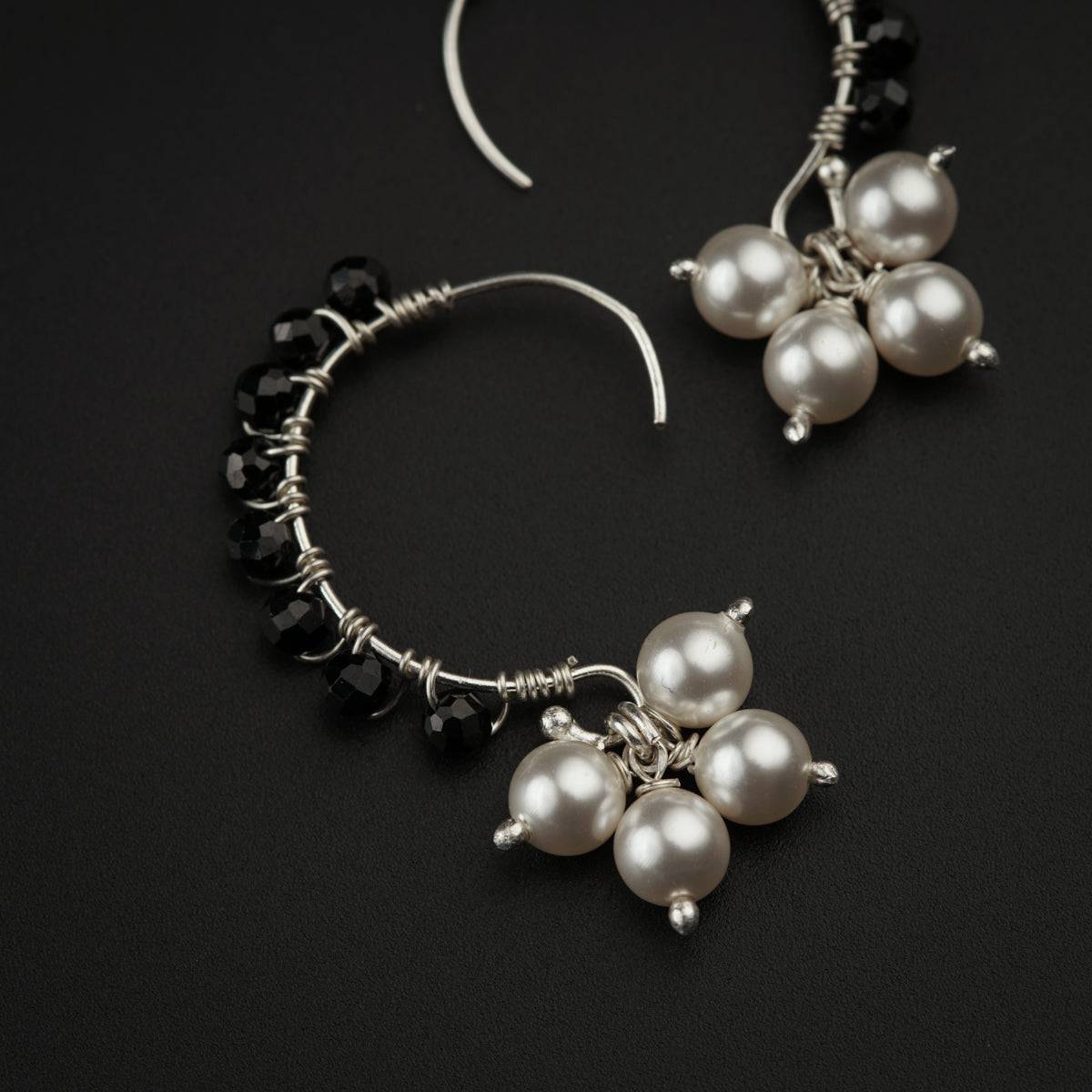 Hook Style Earring with Pearls and Black Spinel