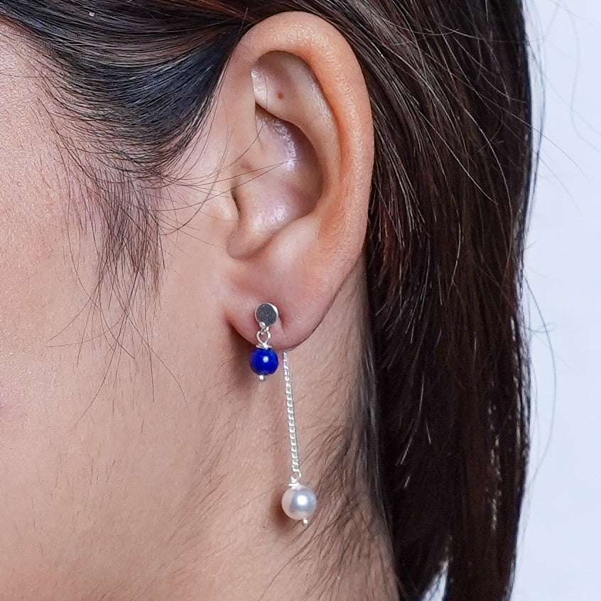 Blue Agate and Pearl Earrings (Project Handmade)