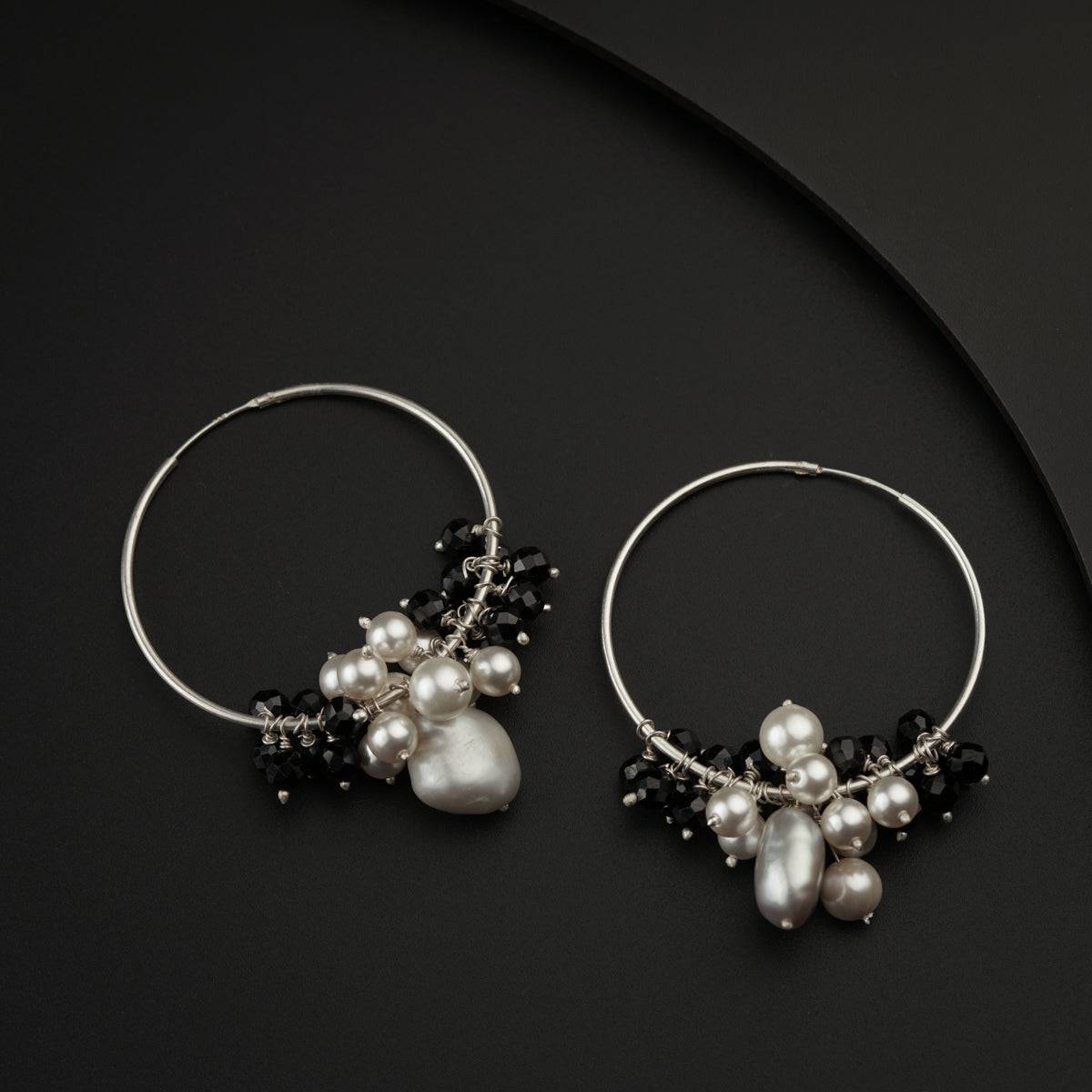 Pearl and Black Spinel Bunch Hoops