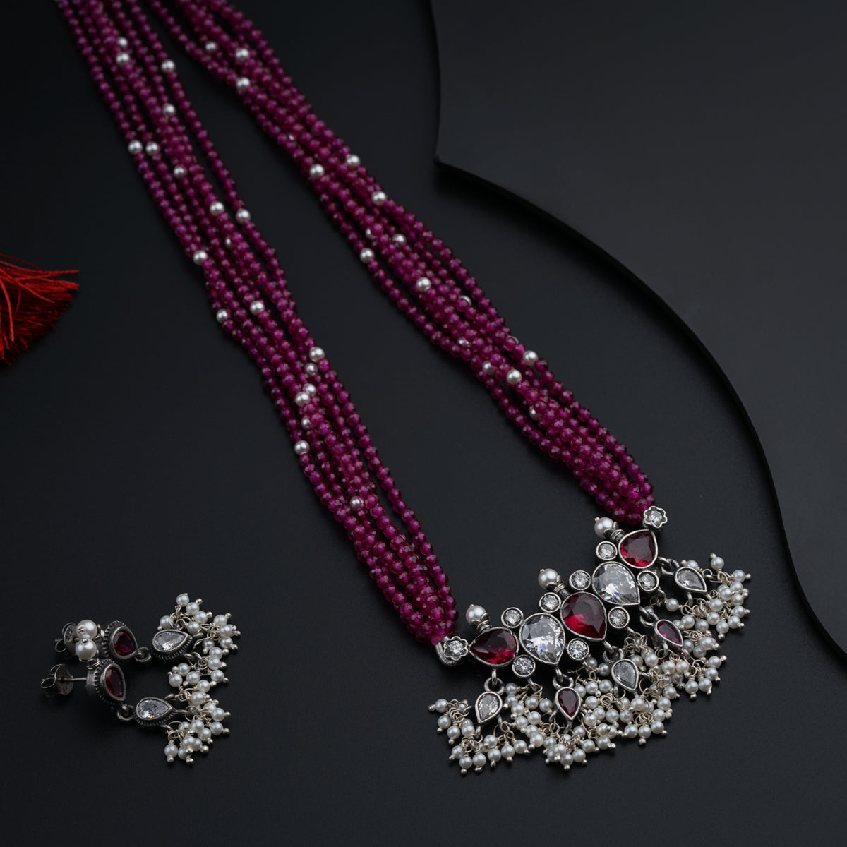 Classic Tanmani Set with Lab Made Ruby and High Quality Pearls