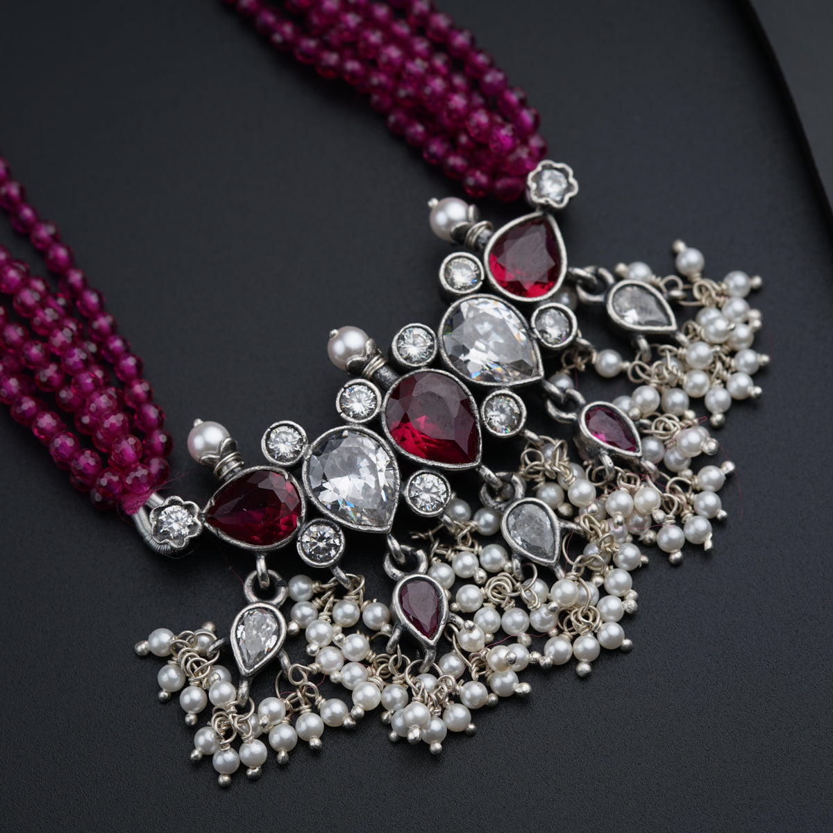 Classic Tanmani Set with Lab Made Ruby and High Quality Pearls
