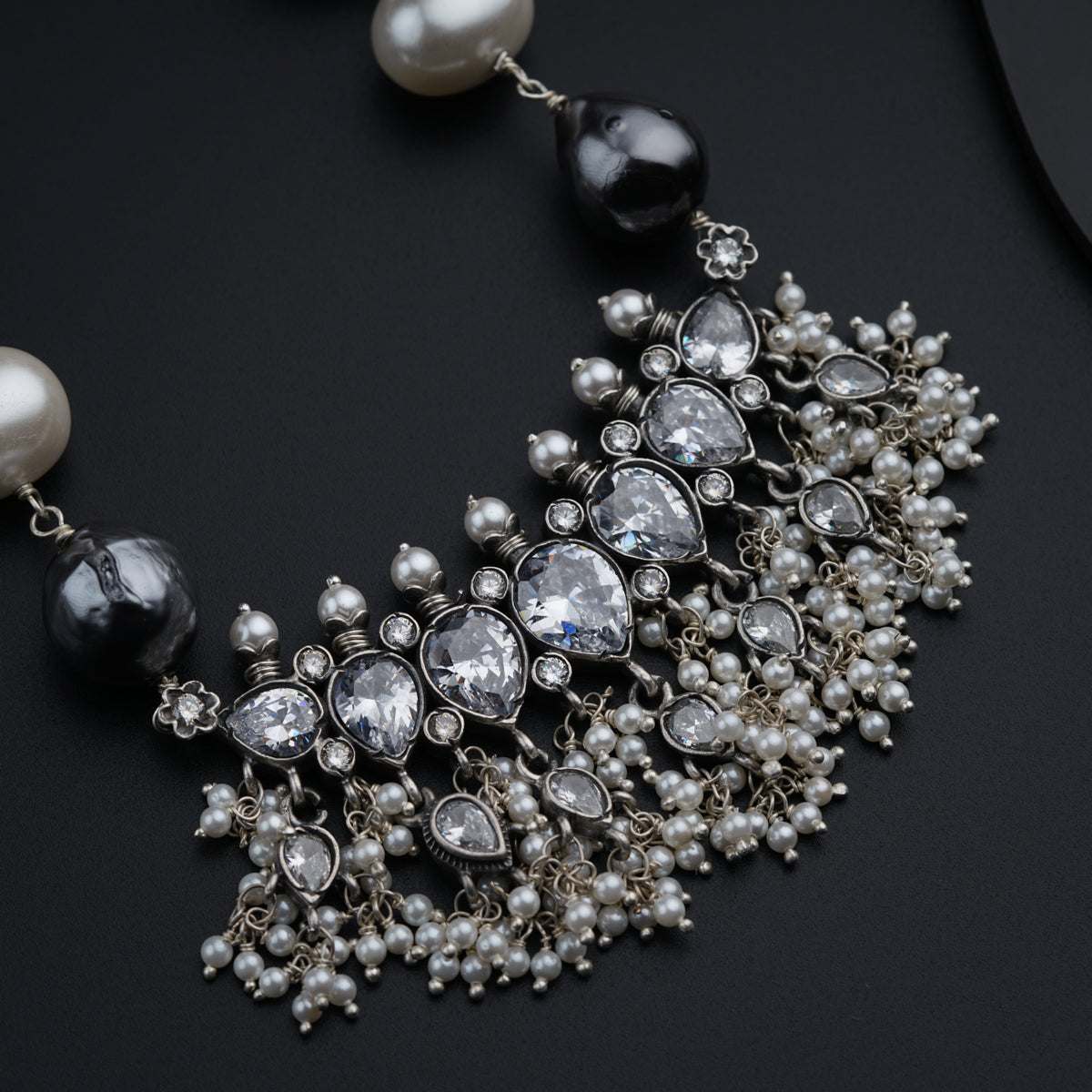 Classic Silver Tanmani Set With Baroque Pearls