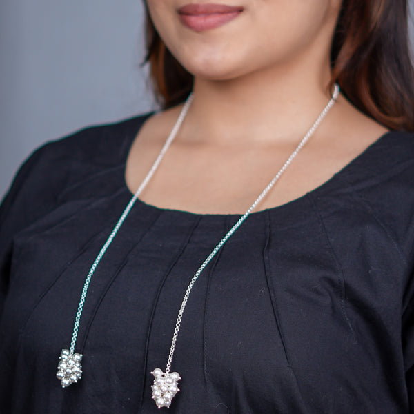 Pearl & Sarmanee Bunch Tie & Wear Necklace | 92.5 Sterling Silver