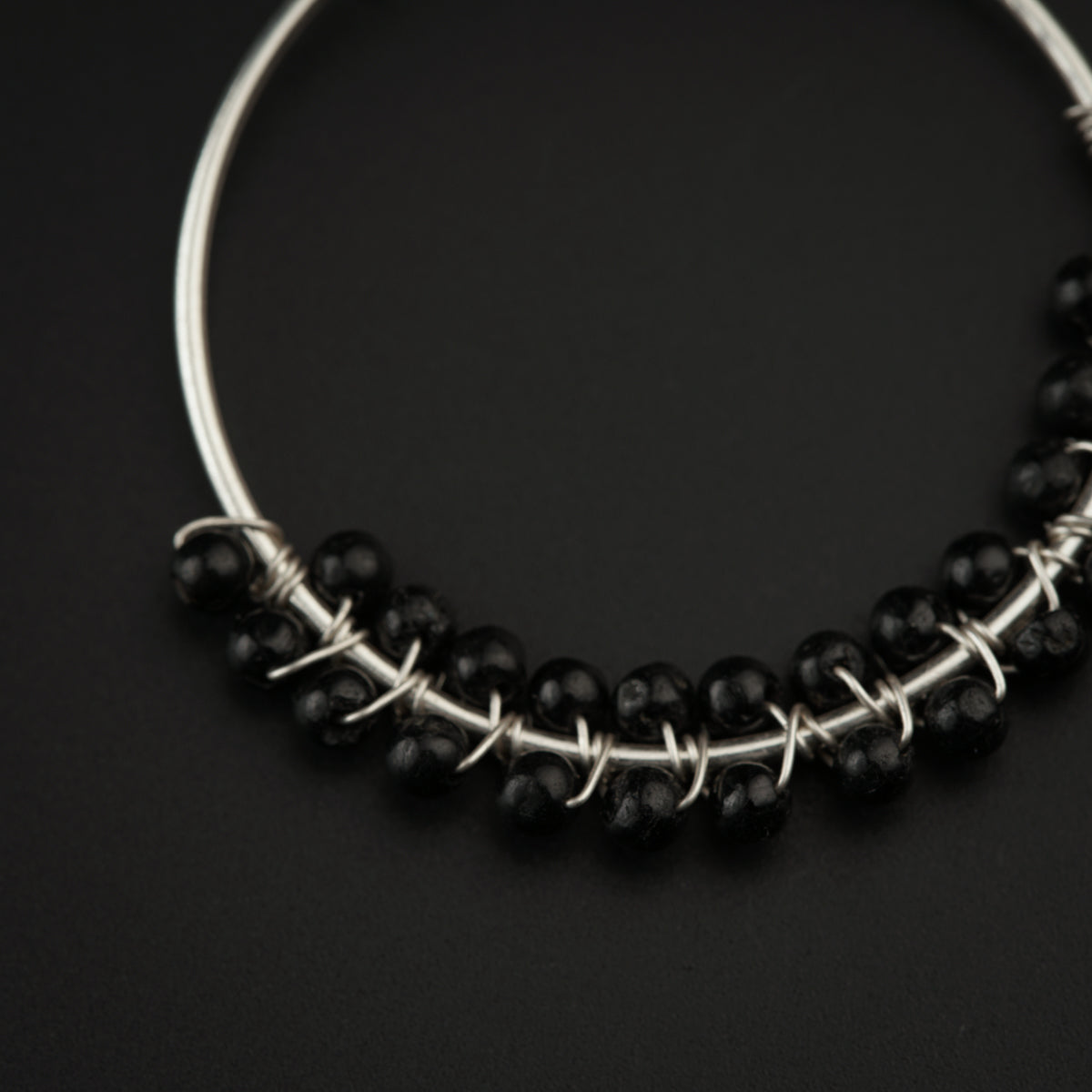 Silver Black Bead Hoops
