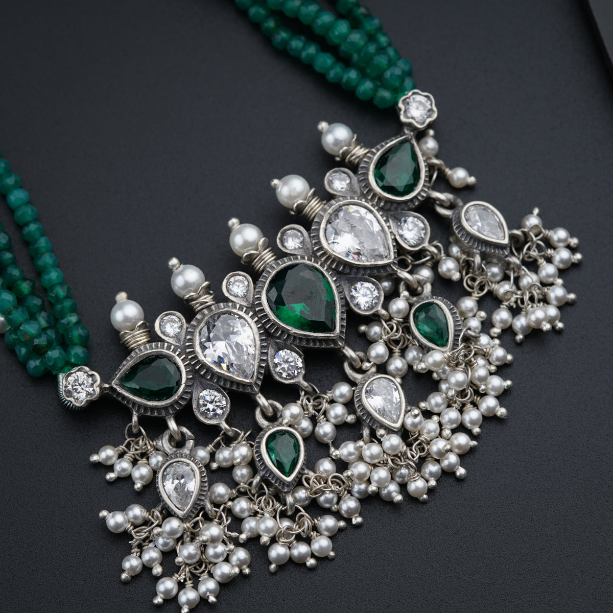 Classic Tanmani Set with Green Onyx and Pearls