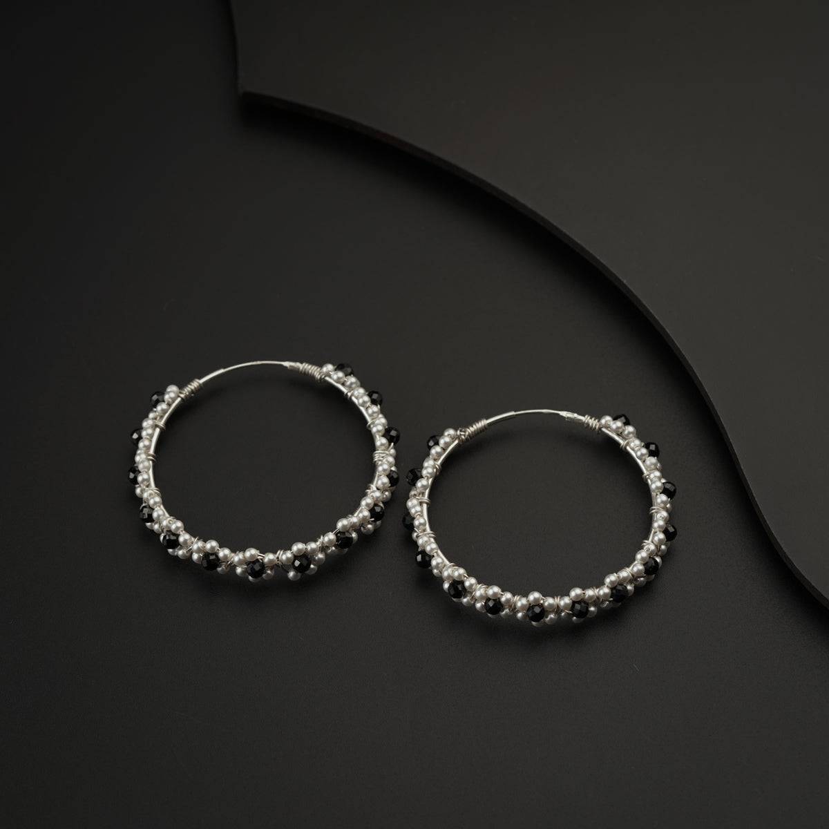 Silver Hoops with Pearls and Black Spinel